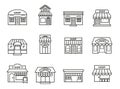 Shops and stores building icon set. Thin Line Style stock vector.
