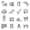 Carpenter elements or Woodworker icon set. Thin Line Style stock .