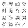 Art, drawing and web and graphic design icons set. Line Style stock vector. Royalty Free Stock Photo