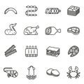 Meat & Seafood icon set. Thin Line Style stock vector.