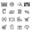 Fuel pump, gas station icons set. Thin Line Style stock vector.