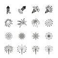 Festive firework bursting shape firework pictograms isolated.