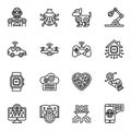 Artificial intelligence icon set with machine learning, smart robotic and cloud computing network digital AI technology. Royalty Free Stock Photo