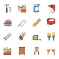 Carpenter elements or Woodworker flat color icons set 2.