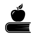 Book and apple, black and white icon. Vector