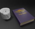 The book of Aten with candle 3d rendered