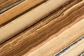 Book background. Stack of books in the library. Old yellow pages of paper books. Learning and knowledge Royalty Free Stock Photo
