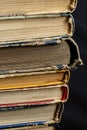 Book background. Stack of books in the library. Old yellow pages of paper books. Learning and knowledge Royalty Free Stock Photo