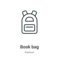 Book bag outline vector icon. Thin line black book bag icon, flat vector simple element illustration from editable fashion concept Royalty Free Stock Photo