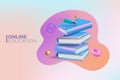 Book banner. online education. 3d isometric concept of training and seminar, business work space, home office, project Royalty Free Stock Photo