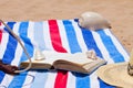 Book on beach towel Royalty Free Stock Photo