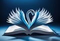 THe Book of Blues. Duo tone, opened book with swan pages. Background Royalty Free Stock Photo