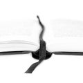 Book with bookmarks made of black cloth.