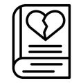 Book and broken heart icon, outline style Royalty Free Stock Photo