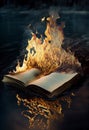 The book burns in the river. AI Generated Royalty Free Stock Photo