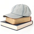 Book with cap and another book on top isolated on white background Royalty Free Stock Photo