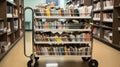 A book cart filled with novels in a school library created with generative AI