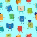 Book character vector cartoon emotion textbook with childish face expression on notebook cover at school illustration Royalty Free Stock Photo