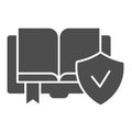 Book with checkmark solid icon. Approved documentation vector illustration isolated on white. Trusted publisher glyph