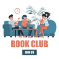Book club concept. Group of people sitting
