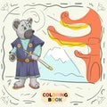 Book color contour illustration for small children in the style of doodle Teddy Bear in the national Japanese kimono samurai