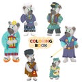 Book Color Flat Illustration for Small Children Doodle Style Set of Teddy Bears Boys and girls in Various National Costumes