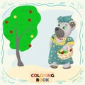 Book color flat illustration for small children in the style of doodle Teddy bear girl in the national Russian costume