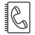 Book of contacts line icon. Phone handset and notepad symbol, outline style pictogram on white background. Business sign