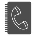 Book of contacts solid icon. Phone handset and notepad symbol, glyph style pictogram on white background. Business sign