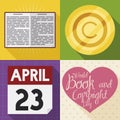 Book, Copyright Symbol, Calendar and Heart for World Book Day, Vector Illustration