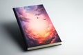 A book cover with a clouds, birds flying in the sunset sky. Copy space on cover. Royalty Free Stock Photo