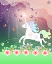 Book cover, greeting card or towel with cheerful unicorn