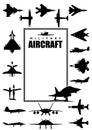 Book cover with silhouettes of different types of military aircraft on white background. Size A4