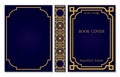 Book cover and spine design template. Decorative golden frame or border with corners to be printed on covers and pages of books.