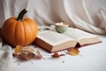 Book cup pumpkin. Generate Ai Royalty Free Stock Photo