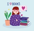 Book day, teen girl portrait books