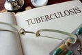 Book with diagnosis tuberculosis and pills. Royalty Free Stock Photo