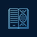 Book with DNA vector Genetics outline blue icon or symbol