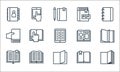 book and document line icons. linear set. quality vector line set such as book pages, book pages, open open open closed photo pdf