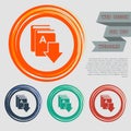 Book download, e- icon on the red, blue, green, orange buttons for your website and design with space text.