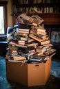 book drive collection box filled with various books