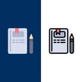 Book, Education, Knowledge, Pencil  Icons. Flat and Line Filled Icon Set Vector Blue Background Royalty Free Stock Photo