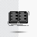book, education, lesson, study Glyph Icon on Transparent Background. Black Icon Royalty Free Stock Photo
