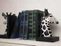 Book ends in the form of giraffes are holding five old books on the shelf Royalty Free Stock Photo