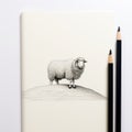 Minimalistic Landscape: Sheep On Hill With Pencil