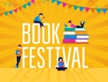 Book festival colorful poster with festive garland