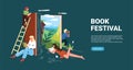 Book festival landing page with happy teenagers reading literature