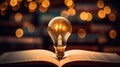 book of fiction on top bokeh light bulb Royalty Free Stock Photo