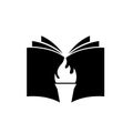 Book with fiery torch concept university education or library emblem, icon web, vector logo illustration design Royalty Free Stock Photo