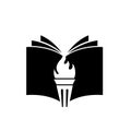 Book with fiery torch concept university education or library emblem, icon web, vector logo illustration design Royalty Free Stock Photo